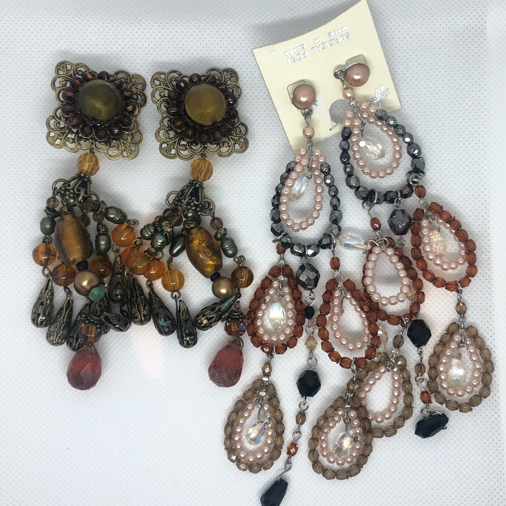 Two pair of large statement beaded earrings